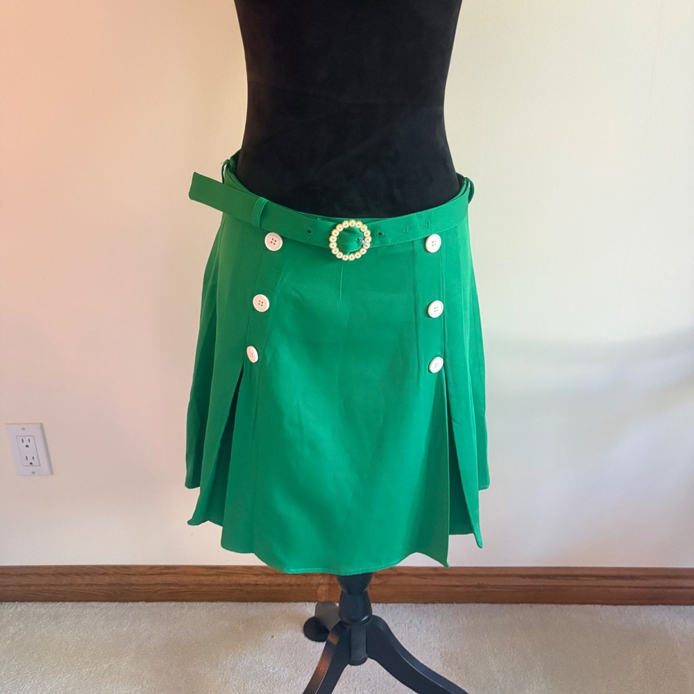 Unbranded Green Sailor A-Line Skirt Womens XL Belted Pleated Retro Mini Skirt